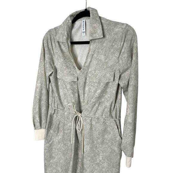 ATHLETA Dress Womens Size Small S Zuma Shirtdress V-Neck Tan Drawstring Stretch - Picture 2 of 7
